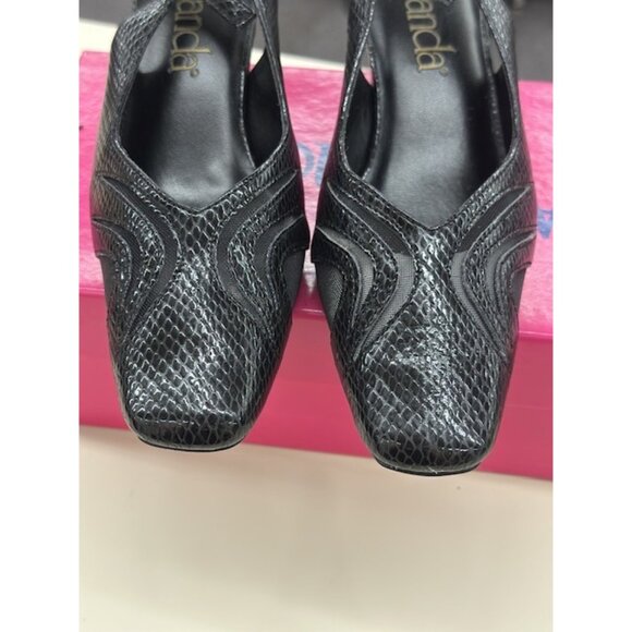 Amanda Black Faux Snakeskin Heels 8M With 2.5" Block Heel & Adjustable Straps - Picture 3 of 5